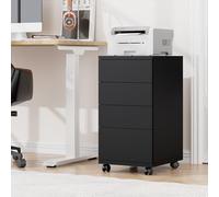 HOCSOK Armadietto da Ufficio con 4 Cassetti, Armadio di Archiviazione Rimovibile Sotto la Scrivania, Cassettiera Schedario da Ufficio per Ufficio, Studia, Nero