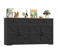 HOCSOK Credenza Cucina, 150 cm Madia Dispensa Cucina con 3 Cassetti 4 Ante, Mobile TV con Ripiani Regolabili per Soggiorno, sala da pranzo, Ingresso, Credenza Soggiorno, 150×81.5×38.5 cm, Nero
