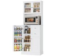 HOCSOK Credenza Cucina Alta, 182.5cm Mobile Dispensa, Armadio Buffet con 4 Ante e 2 Cassetti, Vetrina Cucina con Ripiani Regolabili, Bianca