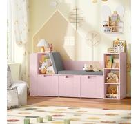 HOCSOK Libreria per bambini, 156 cm, per bambini, con panchina, per giocattoli, per la cameretta dei bambini, con ruote, colore rosa, 80 x 40 x 156 cm