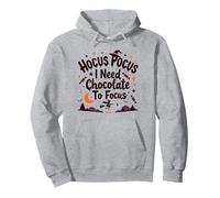 Hocus Pocus Ho Bisogno di Cioccolato per concentrarsi Felpa con Cappuccio, Unisex per Adulti, Grigio Melange, L