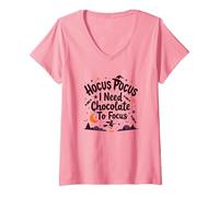 Hocus Pocus Ho Bisogno di Cioccolato per concentrarsi Maglietta con Collo a V, Donna, Rosa, L