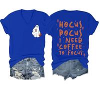 Hocus Pocus I Need Coffee to Focus Camicia Halloween Caffè Fantasma Camicie Hocus Pocus Tshirt, Blu Reale - V, XXL