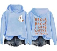 Hocus Pocus I Need Coffee To Focus Sweashirt Halloween Coffee Ghost Shirts Hocus Pocus Felpa con cappuccio, Blu cielo-h, XXL