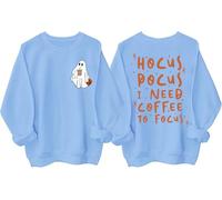 Hocus Pocus I Need Coffee To Focus Sweashirt Halloween Coffee Ghost Shirts Hocus Pocus Felpa con cappuccio, blu cielo, L