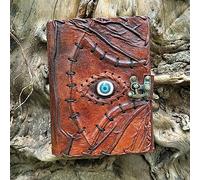 Hocus Pocus Leather Journal Halloween Decorations Blank Spell Book of Shadows with Lock Clasp Decor Prop Vintage Bound Notebook Witchcraft Wiccan Grimoire Magic Eye Sketchbook Drawing and Witch