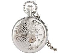 HODAGES Orologio da tasca Mezza copertura Ali argento/oro Orologi da taschino meccanici Numeri romani/arabi Quadrante Orologio meccanico con ciondolo vintage (Manuale meccanico)