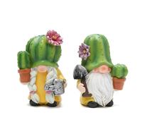 Hodao Decorazione da giardino in resina, cactus, gnomi, statuette, decorazioni primaverili ed estive, pianta verde, elfo, vassoio a più livelli, decorazione per cactus, fiori, gnomo, regali in stile