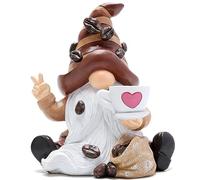 Hodao Statua in miniatura a tema caffè: statua alta 15,2 cm per bar, decorazione casa, giardino, decorazione per tutte le stagioni - idea statuetta svedese Tomte elfo nano