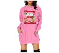 Hoddies - Maglione natalizio da donna, a maniche lunghe, con cappuccio, per il tempo libero, con stampa floreale