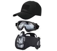 Hodeacc, set di 3 maschere tattiche per softair e baseball,con mezza maschera regolabile in rete con protezione per le orecchie,occhiali da softair,protezione per gli occhi per esterni