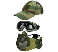 Hodeacc, set di 3 maschere tattiche per softair e baseball, con mezza maschera regolabile in rete con protezione per le orecchie