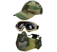 Hodeacc, set di 3 maschere tattiche per softair e baseball,con mezza maschera regolabile in rete con protezione per le orecchie,occhiali da softair,protezione per gli occhi per esterni