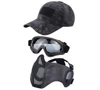 Hodeacc, set di 3 maschere tattiche per softair e baseball,con mezza maschera regolabile in rete con protezione per le orecchie,occhiali da softair,protezione per gli occhi per esterni