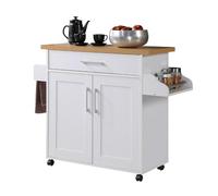 HODEDAH IMPORT Kitchen Island, Legno, Versatile ed Elegante, Salvaspazio e prezioso contatore, H35.5.5.1 cm. x W35.5-114 cm. x D15.12.7 cm. Dimension, Bianco
