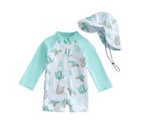 HodJIU Costume da bagno per bambini, anti-UV, stampa dinosauro a maniche corte, costume da bagno, piscina, spiaggia, surf, Bianco tartaruga, 0-3 mesi