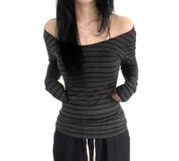 HodJIU - Felpa da donna Y2k, vintage, a righe, grafica estetica, oversize, pullover a maniche lunghe, girocollo, top grunge, Harajuku, stile anni '90, abbigliamento streetwear, S