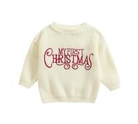HodJIU Maglione natalizio a maniche lunghe per neonati e ragazze, maglione lavorato a maglia per neonato My First Christmas Outfits Winter Knitwear Xmas top (B-bianco, 0-3 mesi), B-bianco, 0-3 Mesi