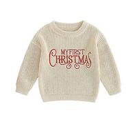 HodJIU Maglione natalizio a maniche lunghe per neonati e ragazze, maglione lavorato a maglia per neonato My First Christmas Outfits Winter Knitwear Xmas top (B-Cream White, 0-3 mesi), B-crema Bianco,