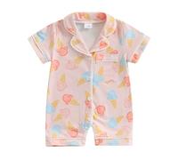 HodJIU Tutine da notte per neonate pagliaccetti neonato pigiama da bambina body manica corta stampa fiocco abbottonatura intera tuta da notte, Gelato al loto, 6-12 Months
