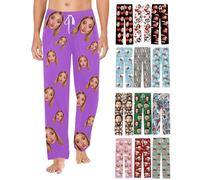 Hodmec Pantaloni del Pigiama del Viso della Foto Personalizzati Pantaloni del Pigiama Personalizzati con Immagini per Le Donne Uomini Pantaloni da Notte di Natale Personalizzati