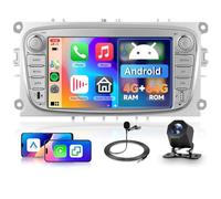 Hodozzy 4GB+64GB Android Autoradio per Ford Focus mk2 Mondeo C-max Galaxy S-max Carplay Android Auto Wireless, 7 Pollici Touch Screen Stereo 2 Din GPS Navigazione WiFi, Bluetooth DSP, FM/RDS Radio