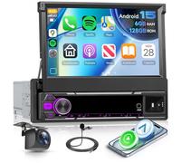 Hodozzy 6G+128GB Android 15 Autoradio 1 Din Schermo a Scomparsa con Carplay Wireless Android Auto, 7 Pollici Touchscreen Ribaltabile GPS Radio con WIFI, Bluetooth, FM/AM/RDS, DSP, Schermo Diviso, USB
