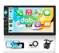Hodozzy 7 Pollici 2 Din Autoradio con Wireless Carplay Android Auto, DAB+ Digital Radio 2 Din con Bluetooth, FM Radio, Mirror Link, Riproduzione Video, SWC, USB/AUX/Type-c/Scheda TF con Telecamera