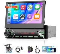 Hodozzy DAB 1 Din Autoradio Schermo Retrattile con Wireless Carplay Android Auto, 7 Pollici Motorizzato Touch Screen Stereo 1Din con Mirror Link, Bluetooth, USB, EQ, Type-C, FM Radio, SWC, Telecamera