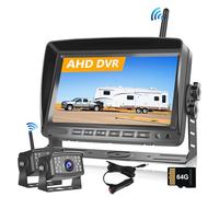 Hodozzy Telecamera Posteriore Auto Wireless Digitali Registrazione Video 7 Pollici Monitor IPS AHD 2 Telecamere con SD 64GB, Telecamera Retromarcia/Frontale Visione Notturna Impermeabile (12V-36V)