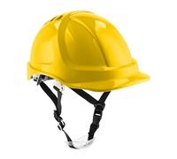 Högert Technik - Casco protettivo PLONER giallo tinta unita | Casco protettivo per lavoratori edili | EN 397 | regolabile con un pulsante | fori di ventilazione | fascia saldante | protezione UV;