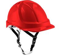 HÖGERT TECHNIK - Casco protettivo PLONER rosso, casco da costruzione in ABS, EN 397, sistema a cricchetto, ventilazione, sottogola, casco da lavoro per cantieri e industriali, casco di sicurezza