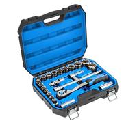 Högert Technik - Cassetta Attrezzi, Set Attrezzi, Valigetta Attrezzi, Kit Utensili, Kit Attrezzi, Chiavi a Bussola e Accessori, Acciaio Cr-V, Meccanismo a Crick con 72 Denti - HT1R410, 24 Pezzi