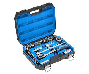 Högert Technik - Cassetta Attrezzi, Set Attrezzi, Valigetta Attrezzi, Kit Utensili, Kit Attrezzi, Chiavi a Bussola e Accessori, Acciaio Cr-V, Meccanismo a Crick con 72 Denti - HT1R410, 24 Pezzi
