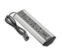HÖGERT TECHNIK Ciabatta angolare - 3 prese UK + 2 USB (5 V/2,1 A) - Alluminio - 3600 W - Cavo 1,5 m - Montaggio mobili - Argento - per cucina, ufficio, officina