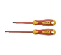 HÖGERT TECHNIK Set di 2 cacciaviti isolati a croce e cacciavite a testa piatta 1000 V, STAL S2, rosso/giallo