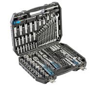 Högert Technik Set di attrezzi 222 pezzi, chiavi a bussola e punte 1/4" & 3/8" & 1/2", acciaio CRV, chiave ad anello forcella, DIN 3124, in valigetta in acciaio