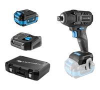 HÖGERT TECHNIK Set di cacciaviti a percussione a batteria, 18 V, 200 Nm, coppia di torsione, batteria 4,0 Ah, caricatore 4 A, valigia, motore senza spazzole, illuminazione a LED, protezione da