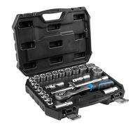 Högert Technik - Set di chiavi a bussola da 24 pezzi da 1/2 pollice con chiave a cricchetto, cricchetto, bussole da 8-32 mm in acciaio CrV in valigetta per officina e garage