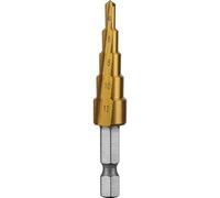 Högert Technik Set di punte per trapano a gradini, HSS, 4-12 mm, 4-20 mm, 4-32 mm, rivestimento in titanio, HEX 1/4", punte coniche per metallo, legno e plastica, punta conica
