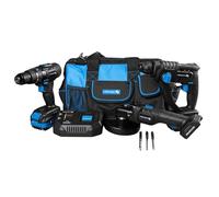 HÖGERT TECHNIK - Set di utensili elettrici a batteria 18 V Avvitatore a percussione Martello perforatore SDS+ Smerigliatrice angolare 125 mm 2 batterie da 4 Ah Caricabatterie 4 A