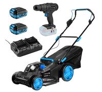 HÖGERT TECHNIK - Set tosaerba a batteria 43 cm 2x18V con avvitatore 50 Nm, 2x batterie 4,0 Ah e caricabatterie DUO, elettrico senza spazzole, set completo per giardino e officina