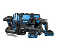 HÖGERT TECHNIK Set Utensili 18V BL CONSTRUCTION - Trapano avvitatore brushless 80 Nm, Martello tassellatore, Smerigliatrice angolare 125 mm, 2x batteria 4 Ah, Caricabatterie 4 A