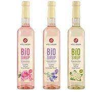 HÖLLINGER Bio Sirup Set, Sciroppo Biologico in 3 Gusti, Rosa Lavanda Sambuco, Bottiglia di Vetro, 500ml, Confezione da 3
