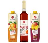 Höllinger Sciroppo Aperitivo Sunrise Bundle, Senza Alcol, Sciroppo Bitter Orange 0,5L, Succo d'Arancia 1L, Succo di Mango 1L