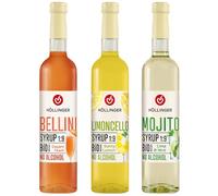 Höllinger Sciroppo Biologico Analcolico, Bellini Pesca, Limoncello Limone, Mojito Lime e Menta, Diluizione 1:9
