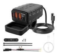 Hoembpn Caricabatterie Moto USB C Impermeabile con Interruttore e Luce LED, 3 Porte USB-A+Tipo-C, Fusibile 10A, per 12V/24V Barca, ATV, Bicicletta + Multi Cavo di Ricarica