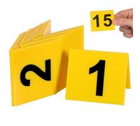 Hoement 15 Pezzi Marcatori Numerici in Plastica Resistenti per Ambienti di Indagine e Numeri da Tavolo Sfondo Giallo con Scritta Nera Segnaposto Multiuso per Ristoranti Matrimoni ed