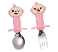 Hoement 1set Utensili Da Tavola Per Ragazzo Ragazza e Inossidabile Design Carino Di Scimmietta Manico e Comodo Per Svezzamento e Alimentazione Sicura