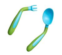 Hoement 1set Utensili Per Ragazzo Ragazza Forchetta e Cucchiaio Per La Pappa Blu Verde Tavolozza Per Alimentazione Dei Piccoli Design e Cartoon Sicuro e Confortevole
